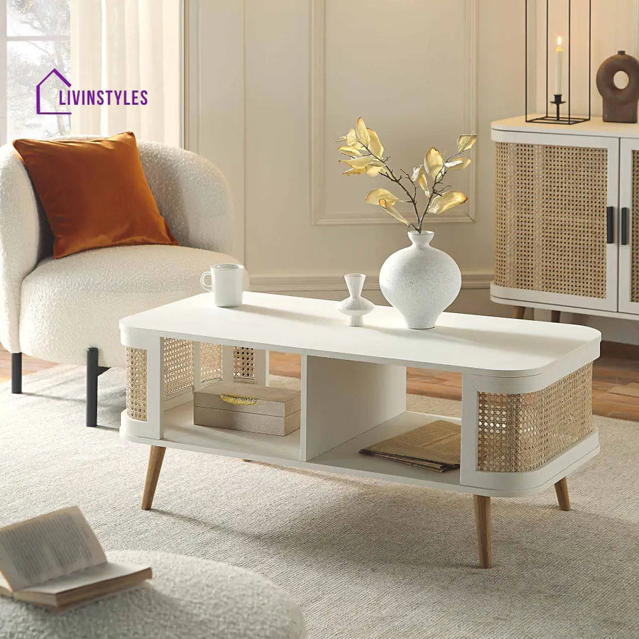 Izzy Curved Rattan Coffee Table White Coffee Table