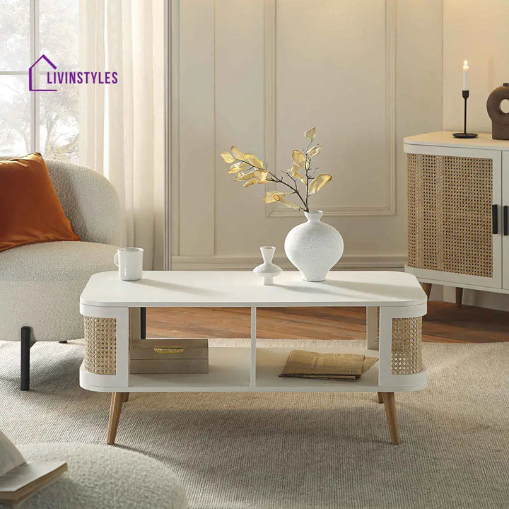 Izzy Curved Rattan Coffee Table White Coffee Table