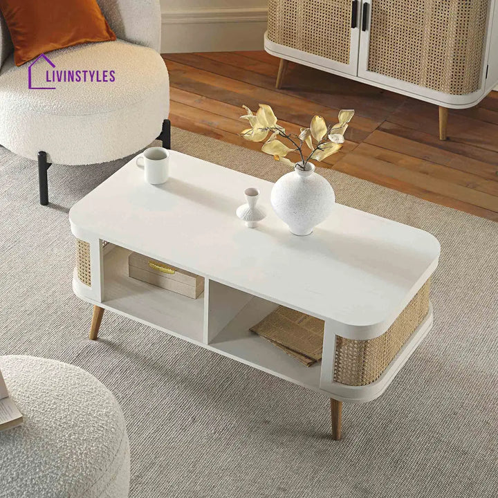 Izzy Curved Rattan Coffee Table White Coffee Table