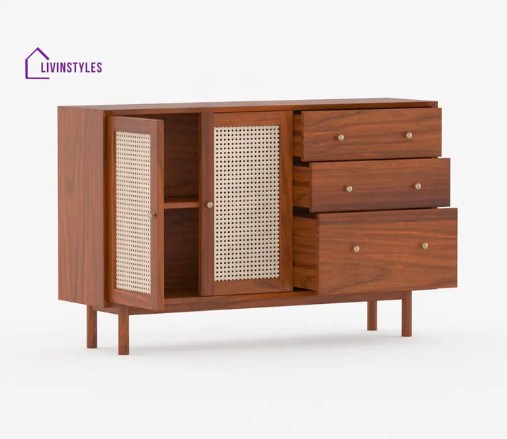 Tanya Solid Wood Acacia Cane Cabinet And Sideboard (Honey Finish)