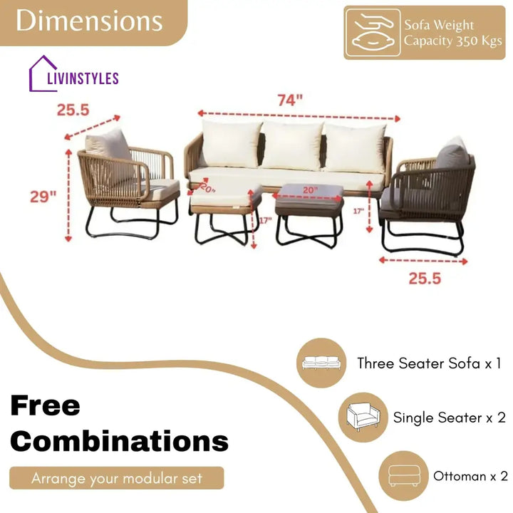 Tao 7 Seater Outdoor Rope Sofa Set with Ottomans - Sofa Set