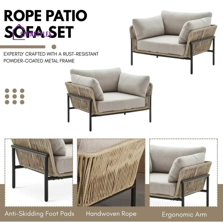 Tapasya Outdoor 4-Piece Rope Conversation Sofa Set - Sofa Set