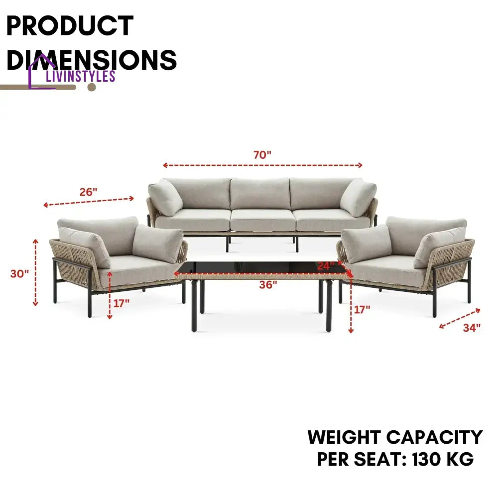 Tapasya Outdoor 4-Piece Rope Conversation Sofa Set - Sofa Set
