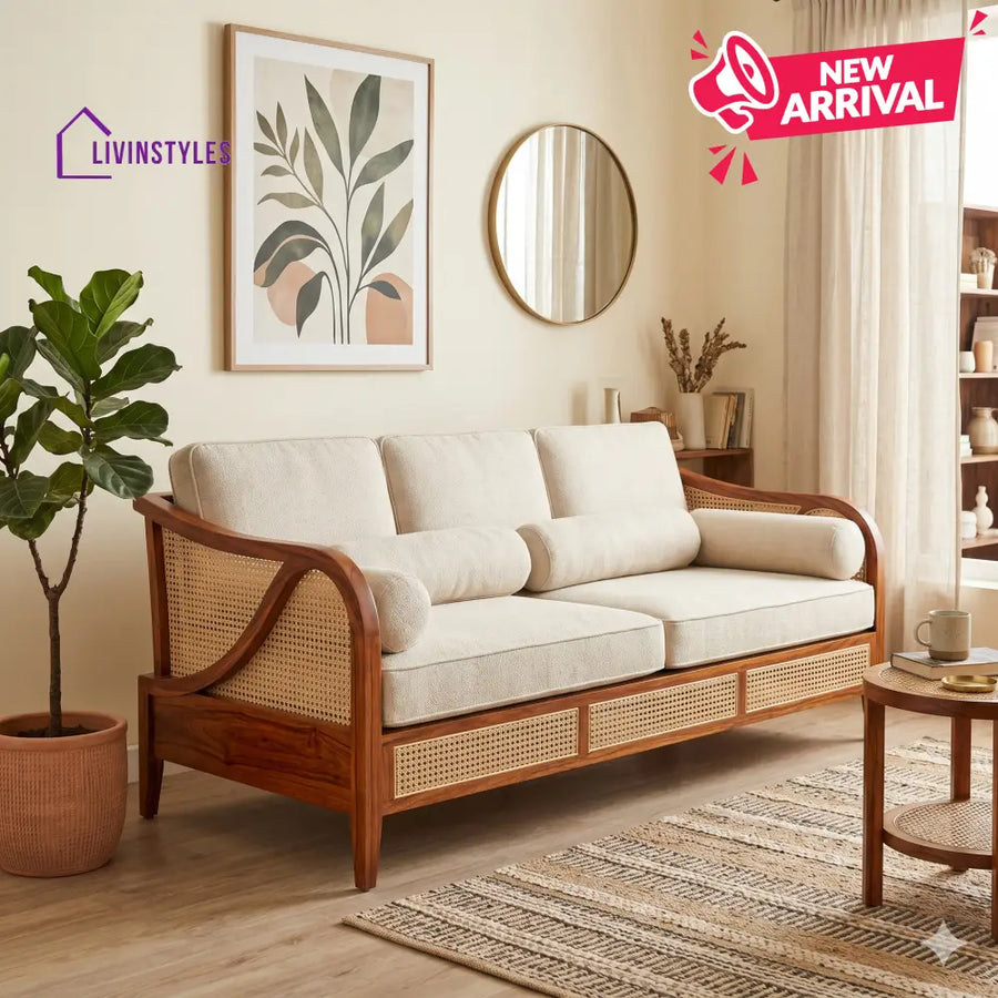 Tara Sheesham Wood and Cane Sofa for Living Room