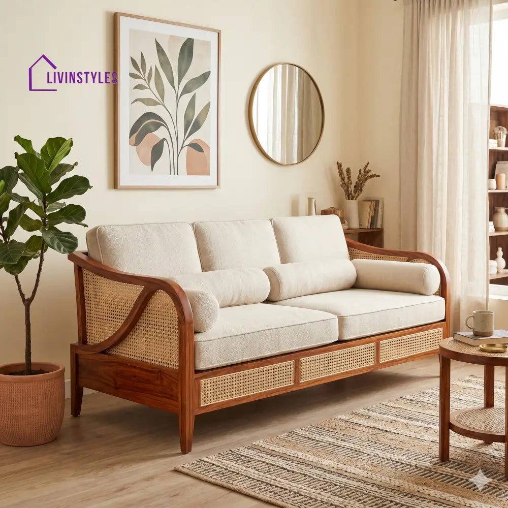 Tara Sheesham Wood and Cane Sofa for Living Room