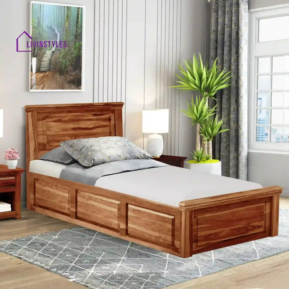 Kanishka Solid Wood Single Bed With Box Storage Natural Bedroom Furniture Sets