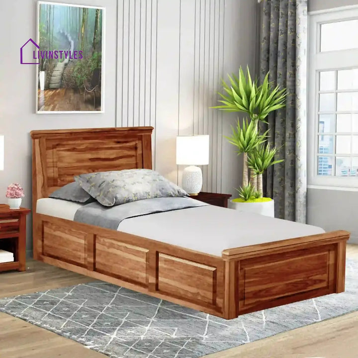 Kanishka Solid Wood Single Bed With Box Storage Natural Bedroom Furniture Sets