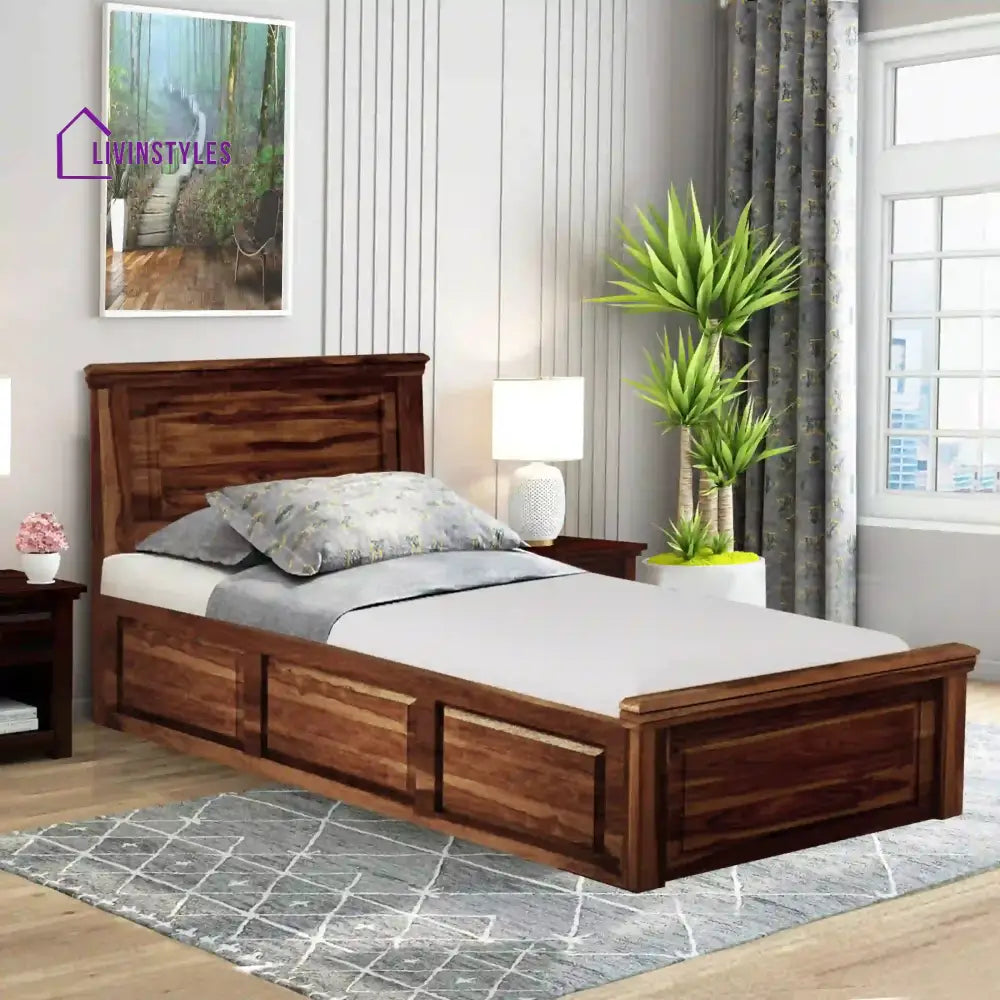 Kanishka Solid Wood Single Bed With Box Storage Teak Bedroom Furniture Sets