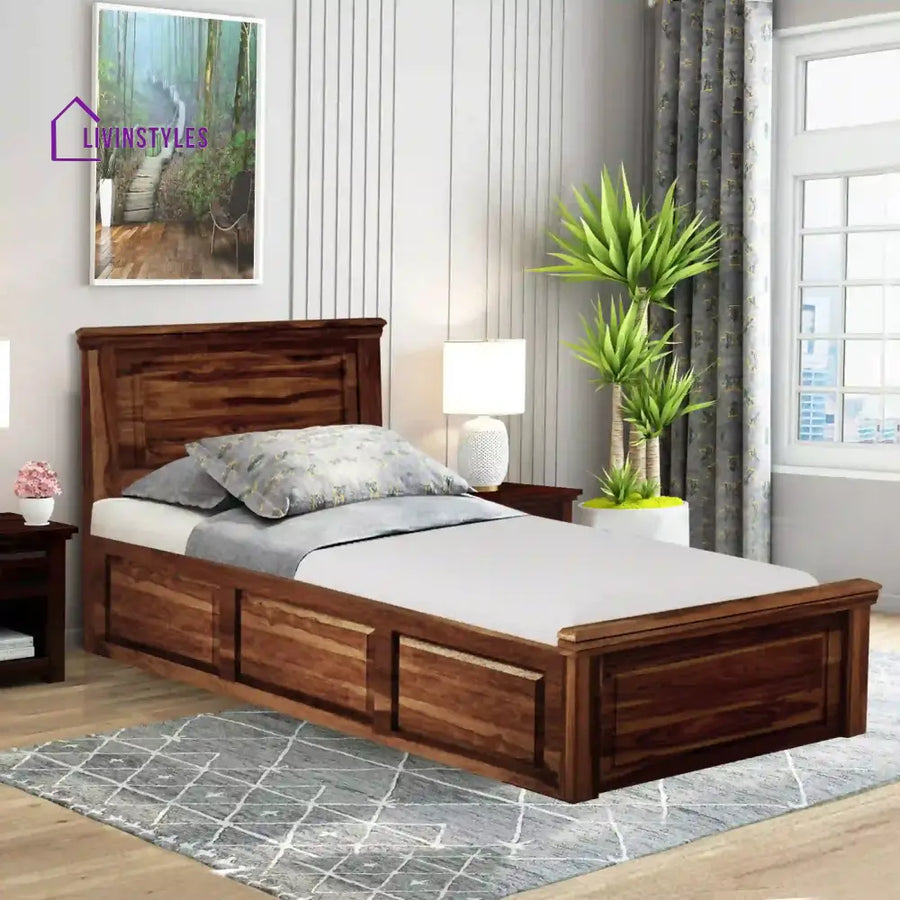 Kanishka Solid Wood Single Bed With Box Storage Teak Bedroom Furniture Sets