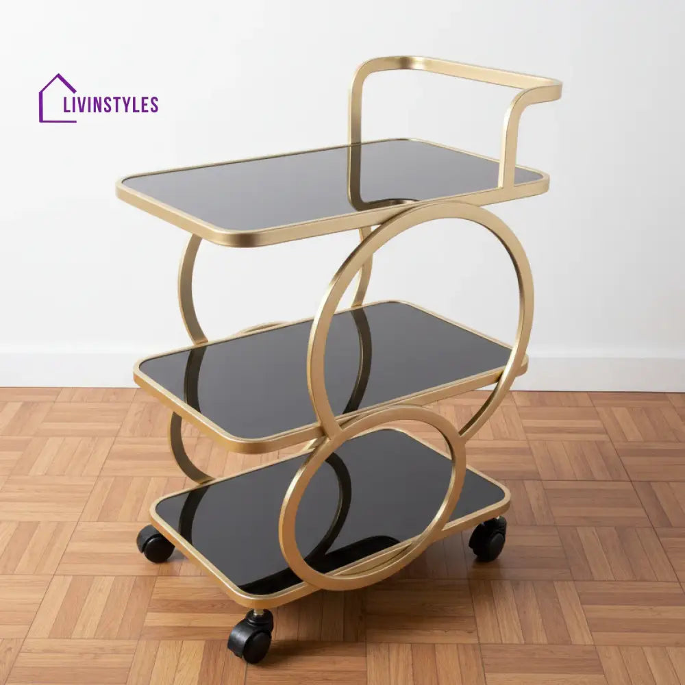 Serving Bar Trolly Black and Gold Bar Trolley
