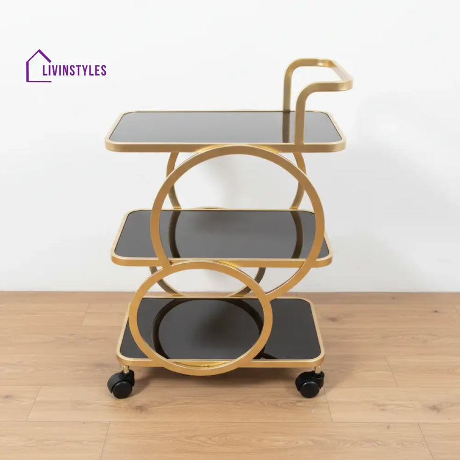 Serving Bar Trolly Black and Gold Bar Trolley