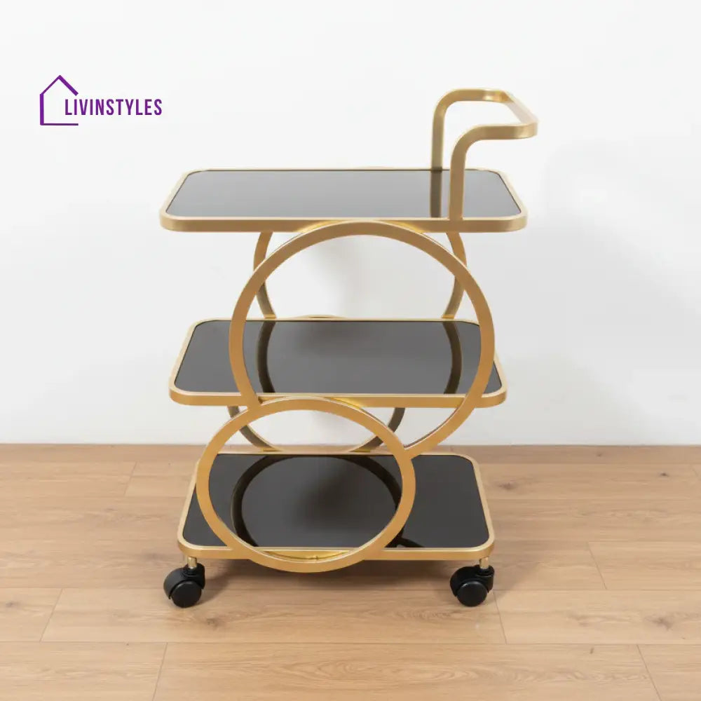 Serving Bar Trolly Black and Gold Bar Trolley
