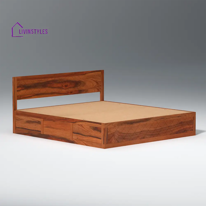 Taras Sheesham Wood bed with Box Storage in Honey Color