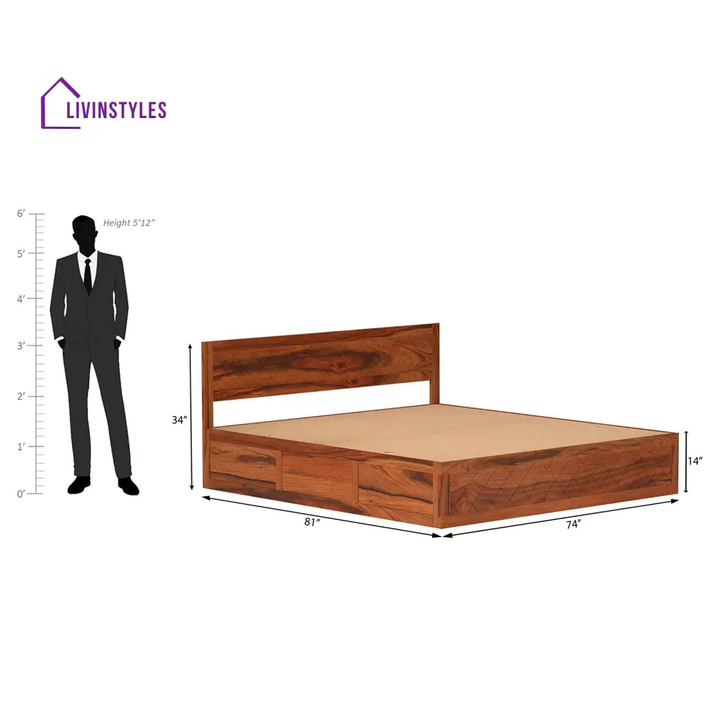 Taras Sheesham Wood bed with Box Storage in Honey Color