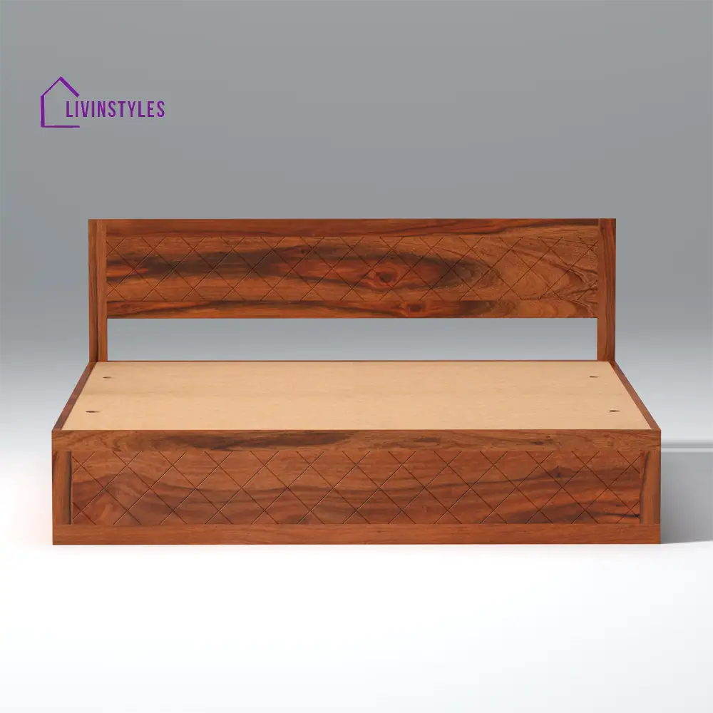 Taras Sheesham Wood bed with Box Storage in Honey Color