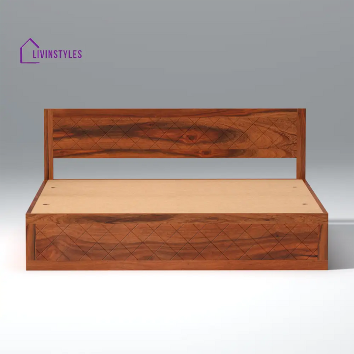Taras Sheesham Wood bed with Box Storage in Honey Color