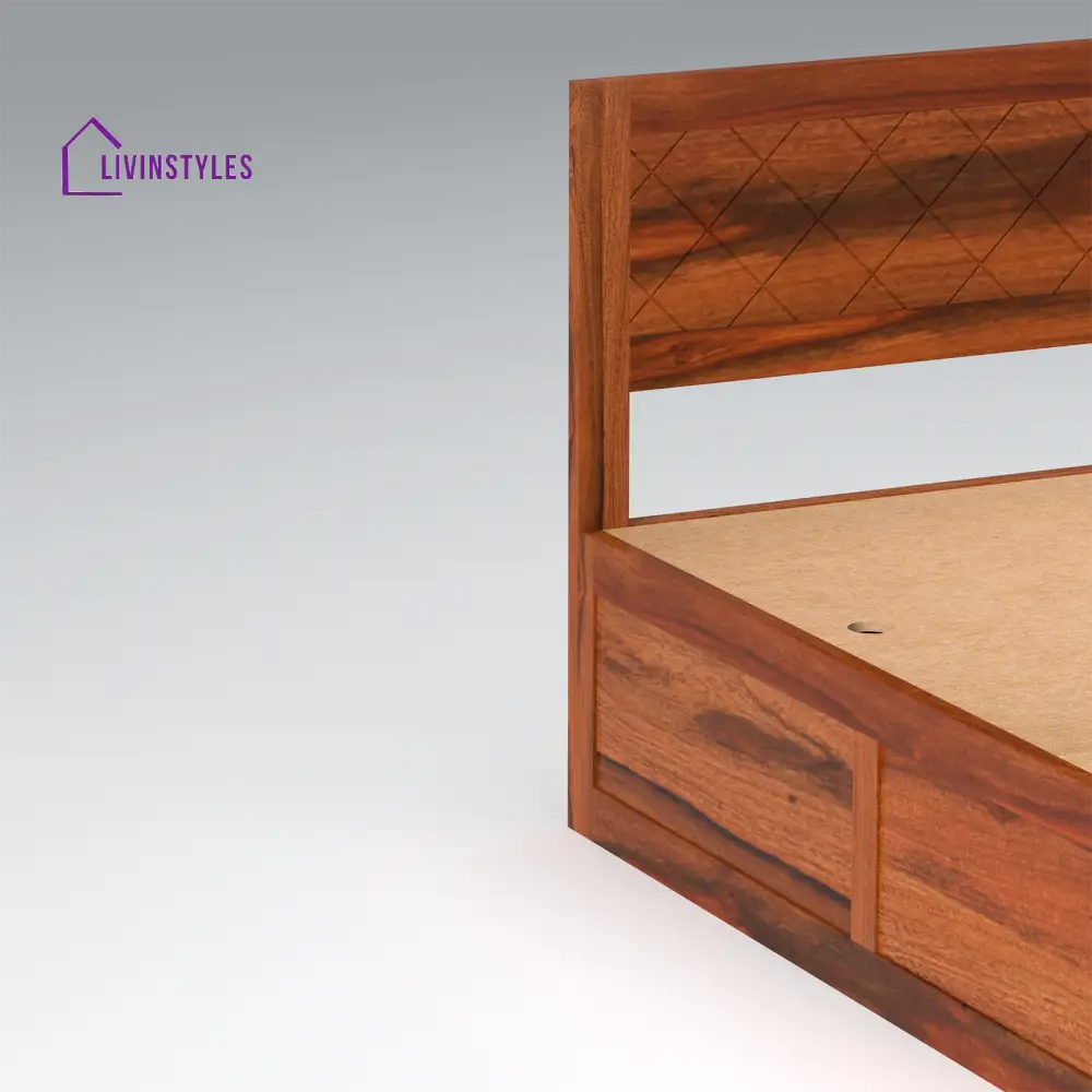 Taras Sheesham Wood bed with Box Storage in Honey Color