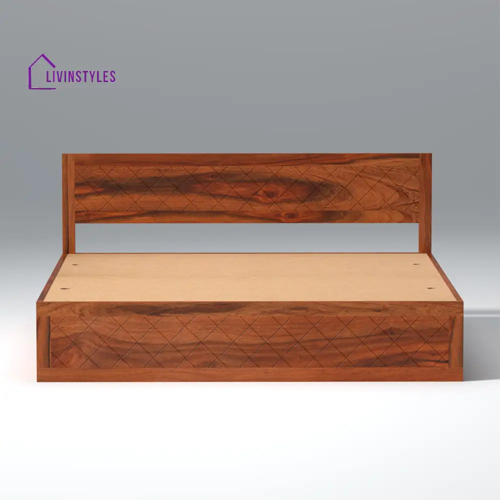 Taras Sheesham Wood bed with Box Storage in Honey Color