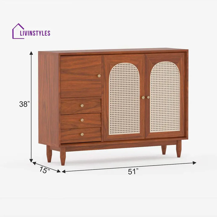 Taras Solid Wood Acacia Cane Cabinet and Sideboard (Honey Finish)