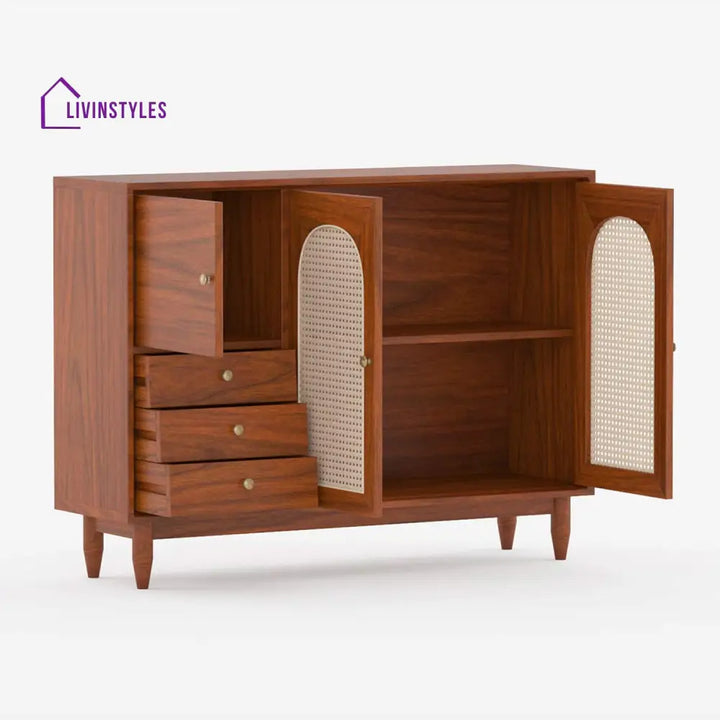 Taras Solid Wood Acacia Cane Cabinet and Sideboard (Honey Finish)