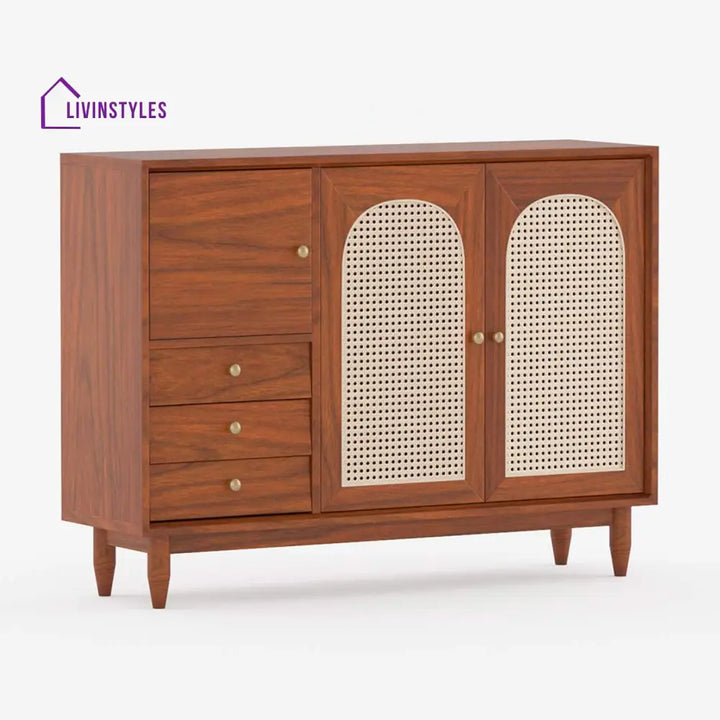 Taras Solid Wood Acacia Cane Cabinet and Sideboard (Honey Finish)