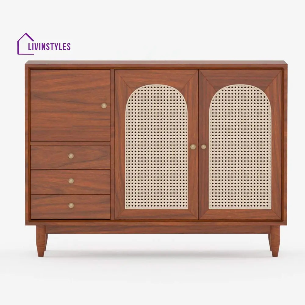 Taras Solid Wood Acacia Cane Cabinet and Sideboard (Honey Finish)