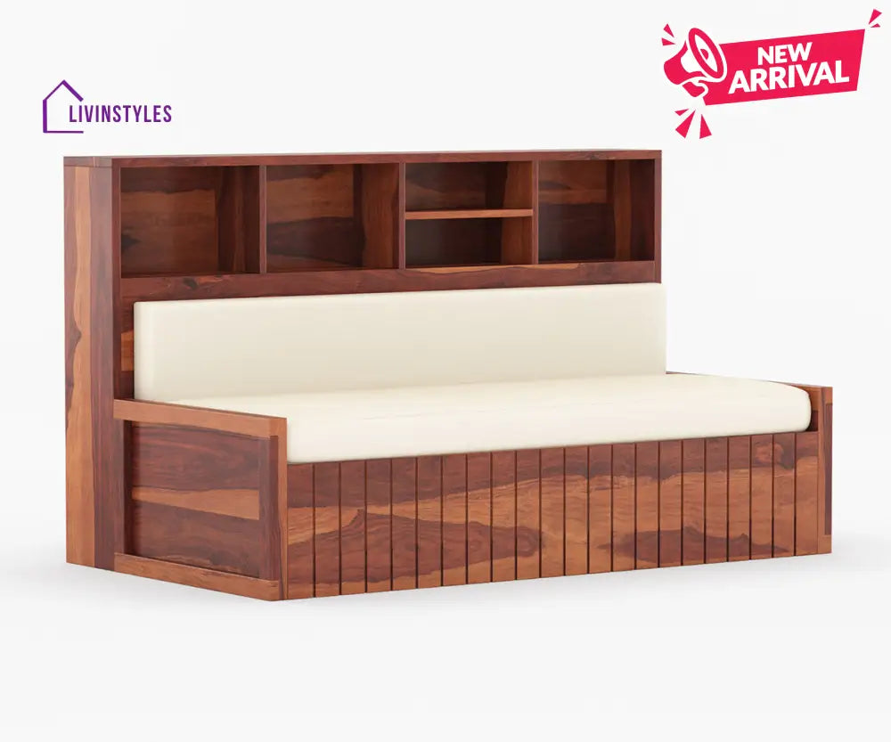 Taras Solid Wood Sheesham Sofa Cum Bed | Solid Wood Sofa Come Bed (Honey Finish)