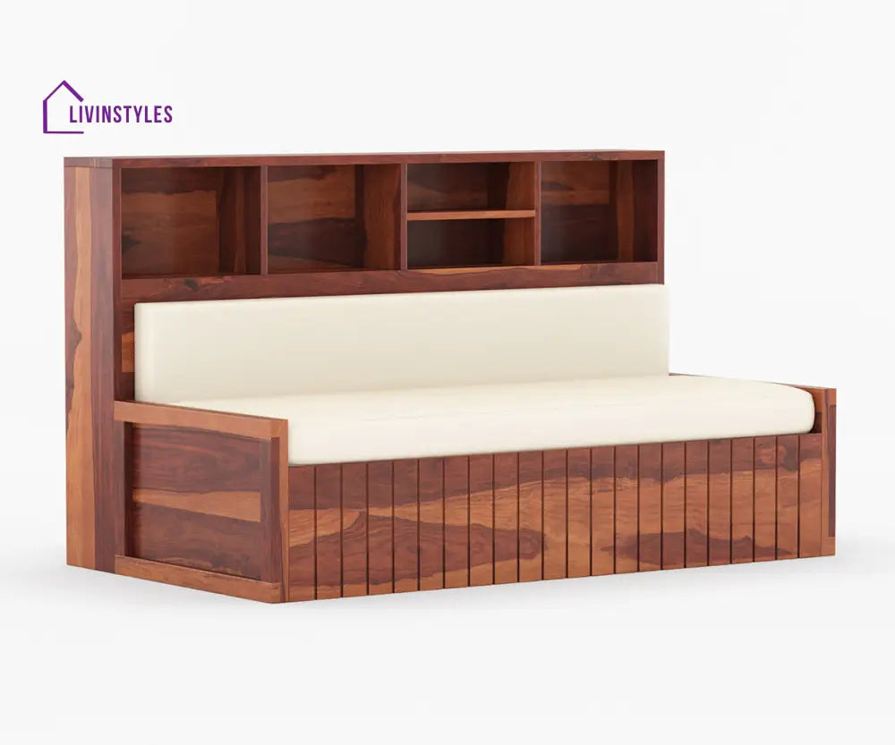 Taras Solid Wood Sheesham Sofa Cum Bed | Solid Wood Sofa Come Bed (Honey Finish)