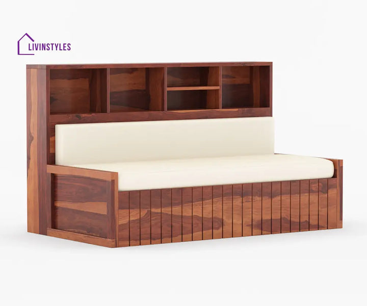Taras Solid Wood Sheesham Sofa Cum Bed | Solid Wood Sofa Come Bed (Honey Finish)