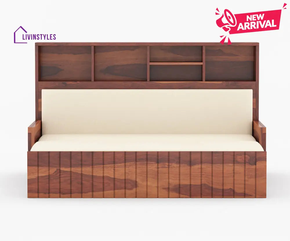 Taras Solid Wood Sheesham Sofa Cum Bed | Solid Wood Sofa Come Bed (Honey Finish)