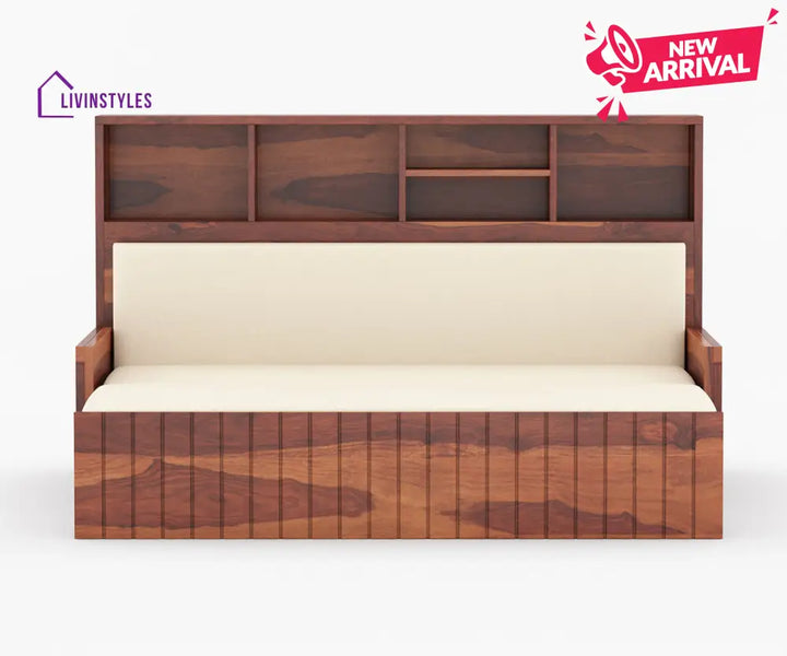 Taras Solid Wood Sheesham Sofa Cum Bed | Solid Wood Sofa Come Bed (Honey Finish)
