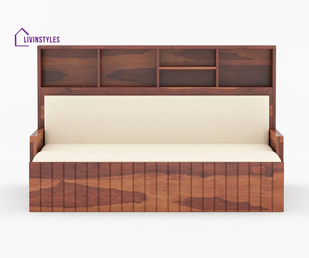 Taras Solid Wood Sheesham Sofa Cum Bed | Solid Wood Sofa Come Bed (Honey Finish)