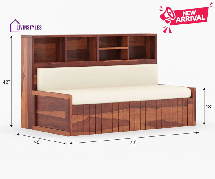 Taras Solid Wood Sheesham Sofa Cum Bed | Solid Wood Sofa Come Bed (Honey Finish)