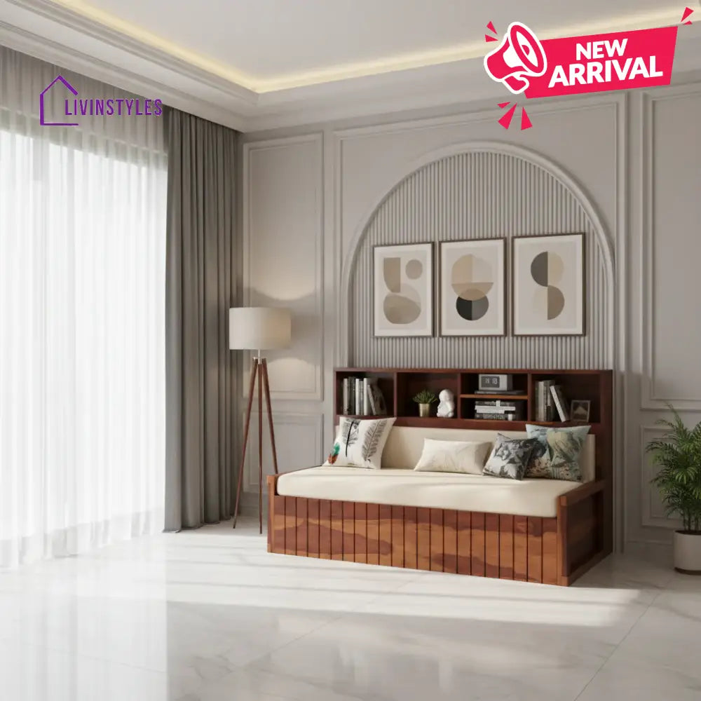 Taras Solid Wood Sheesham Sofa Cum Bed | Solid Wood Sofa Come Bed (Honey Finish)