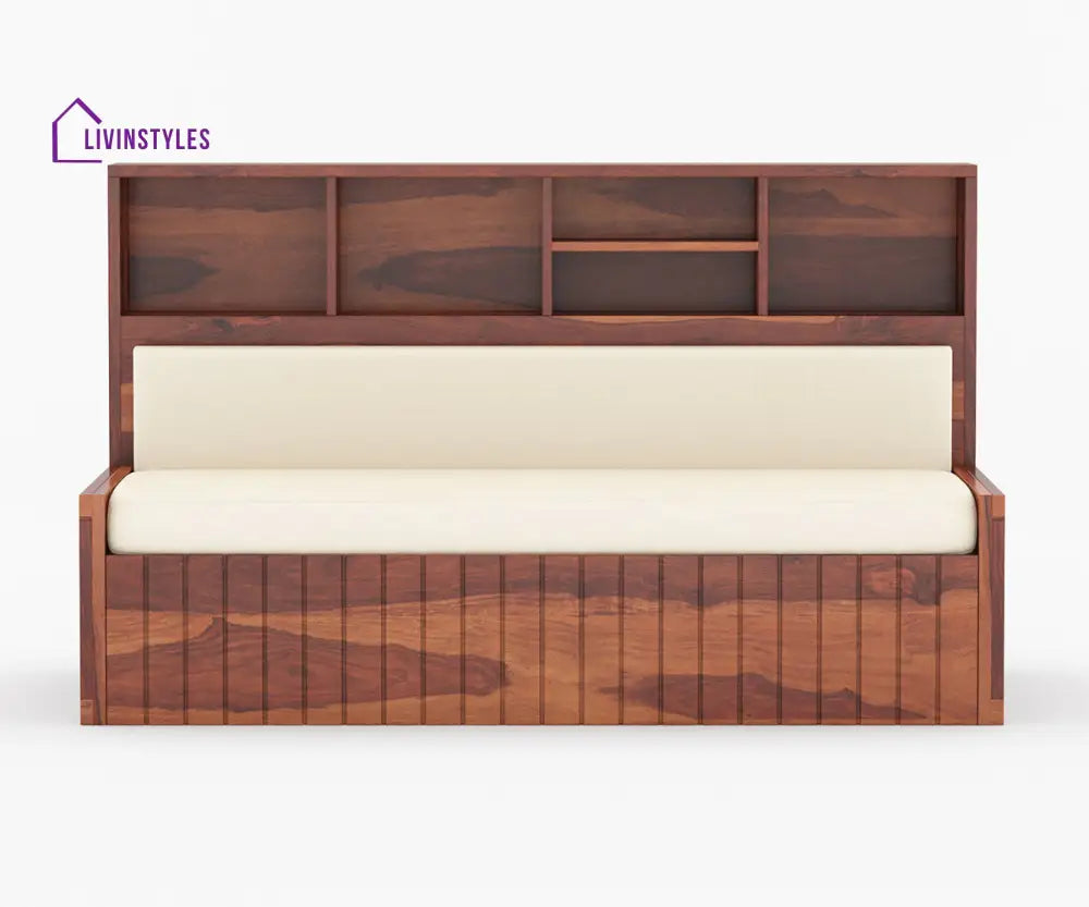 Taras Solid Wood Sheesham Sofa Cum Bed | Solid Wood Sofa Come Bed (Honey Finish)