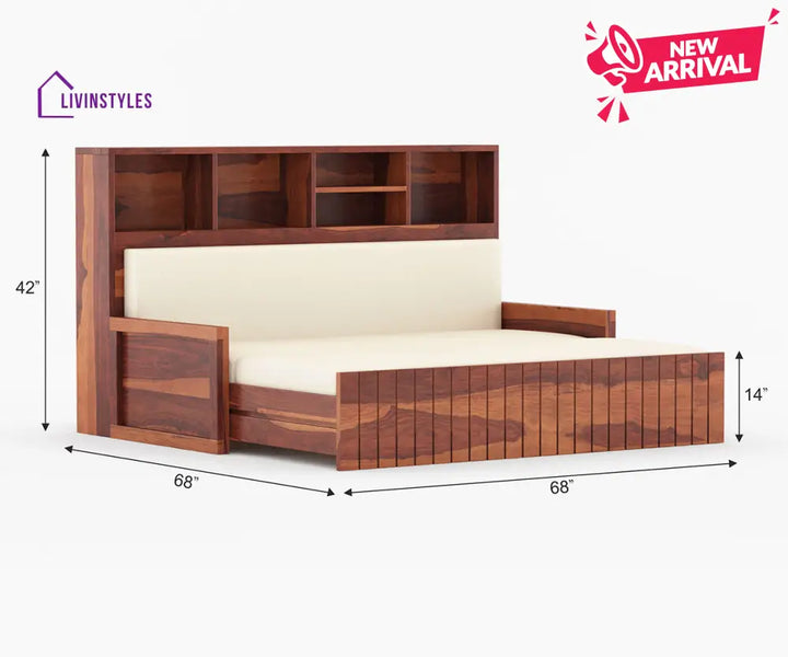 Taras Solid Wood Sheesham Sofa Cum Bed | Solid Wood Sofa Come Bed (Honey Finish)