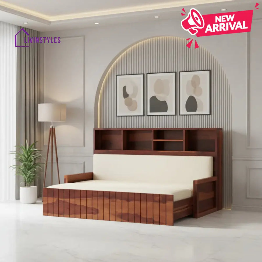 Taras Solid Wood Sheesham Sofa Cum Bed | Solid Wood Sofa Come Bed (Honey Finish)