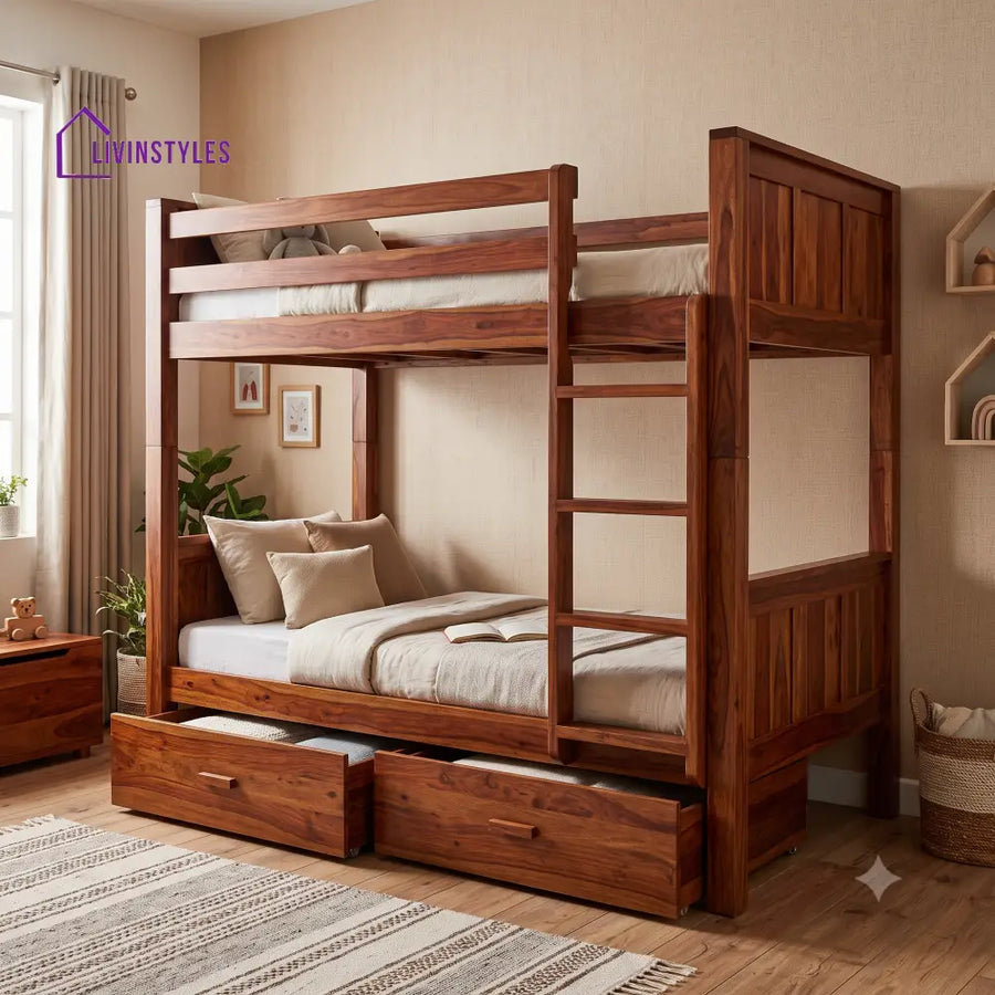 Tarun Sheesham Wood Bunk Bed With Storage | Kids Bed
