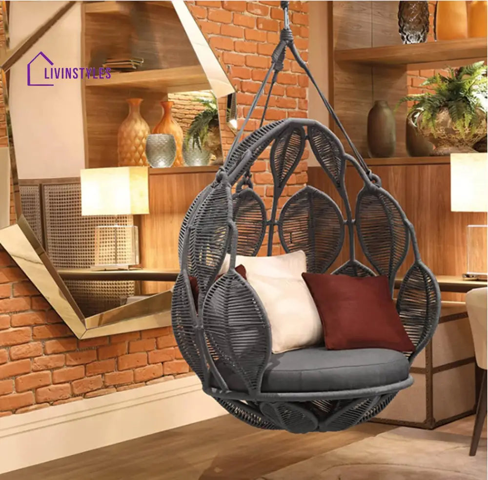 Tasse Single Seater Hanging Swing Without Stand For Balcony Garden Swing (Black) Braided & Rope - Swings