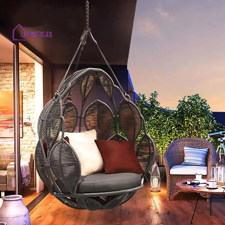 Tasse Single Seater Hanging Swing Without Stand For Balcony Garden Swing (Black) Braided & Rope - Swings
