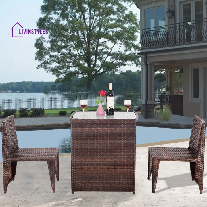 Tasu Outdoor Patio Seating Set 2 Chairs and 1 Table Set (Brown Black) - Coffee Table Sets
