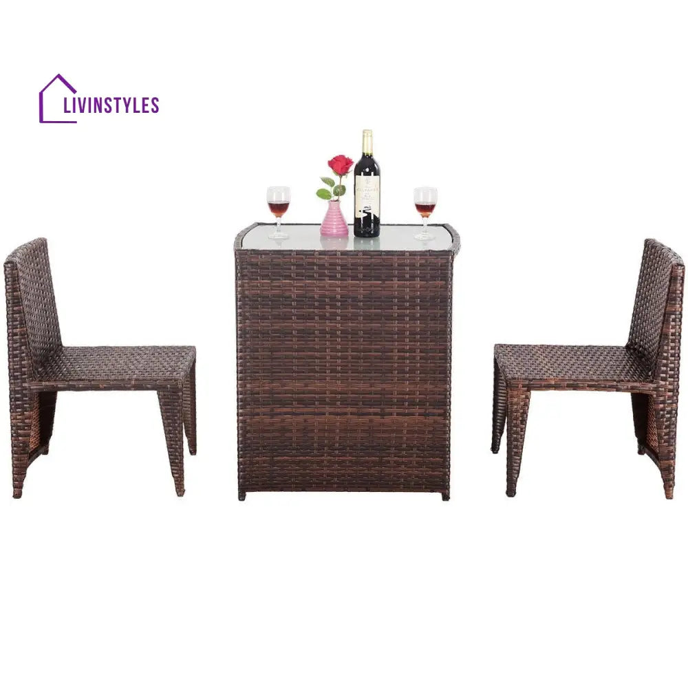 Tasu Outdoor Patio Seating Set 2 Chairs and 1 Table Set (Brown Black) - Coffee Table Sets