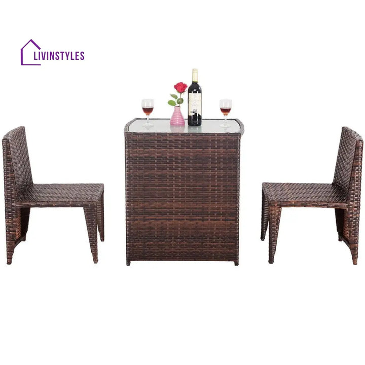 Tasu Outdoor Patio Seating Set 2 Chairs and 1 Table Set (Brown Black) - Coffee Table Sets
