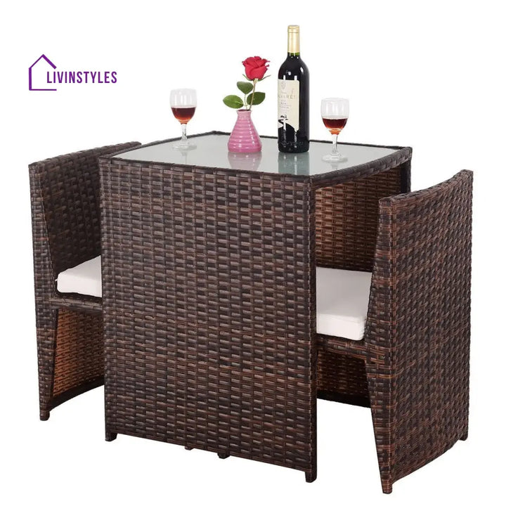 Tasu Outdoor Patio Seating Set 2 Chairs and 1 Table Set (Brown Black) - Coffee Table Sets