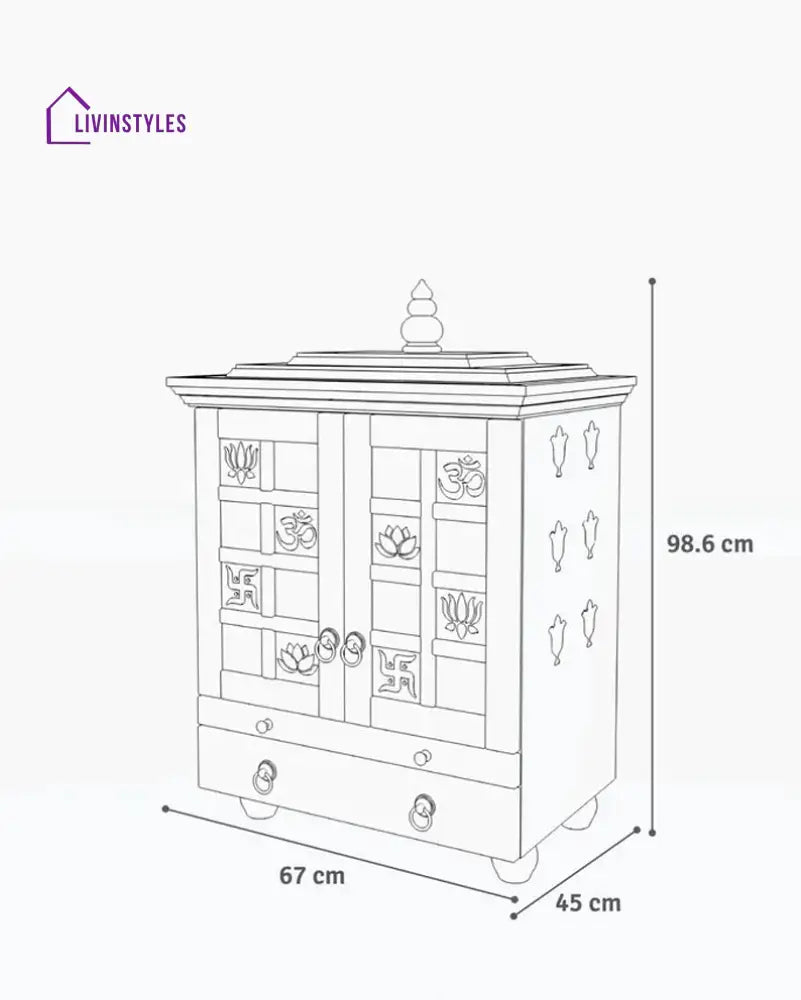 Tatiana Compact White Solid Wood Pooja Mandir for Home | Handcrafted Home Temple with Tray