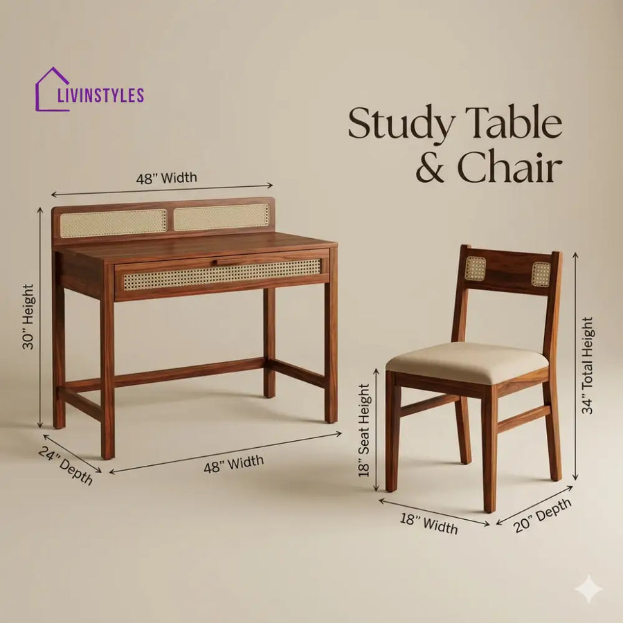 Tatiana Sheesham Wood Study Table and Chair Set for Students | Kids | Adults