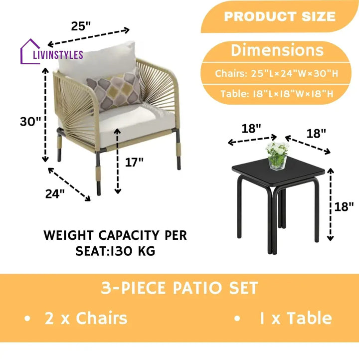 Taylor 3 Piece Garden Outdoor Rope Patio Set - Patio Set