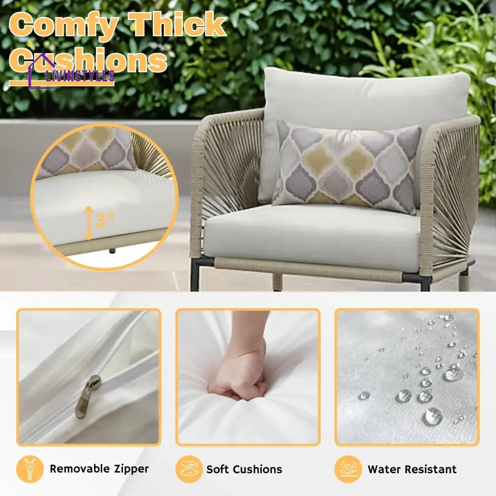 Taylor 3 Piece Garden Outdoor Rope Patio Set - Patio Set