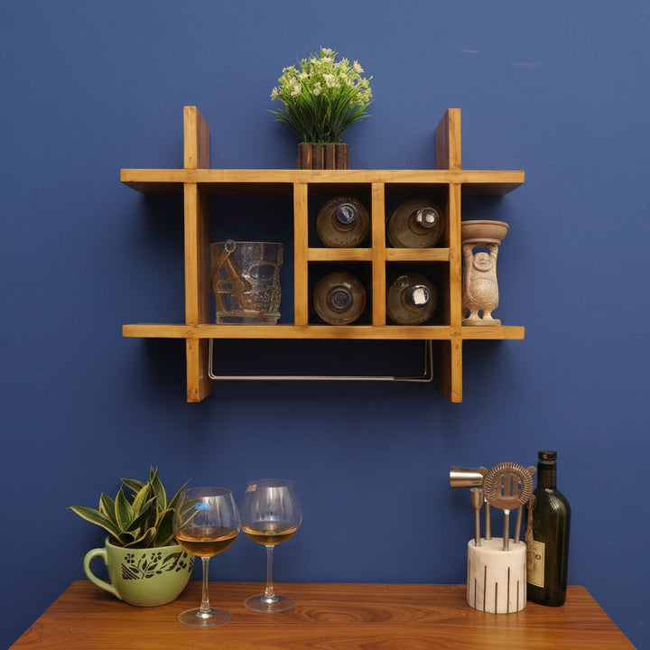 Yevhen Wall Mount Wooden Wine Rack - Natural Bar Furniture