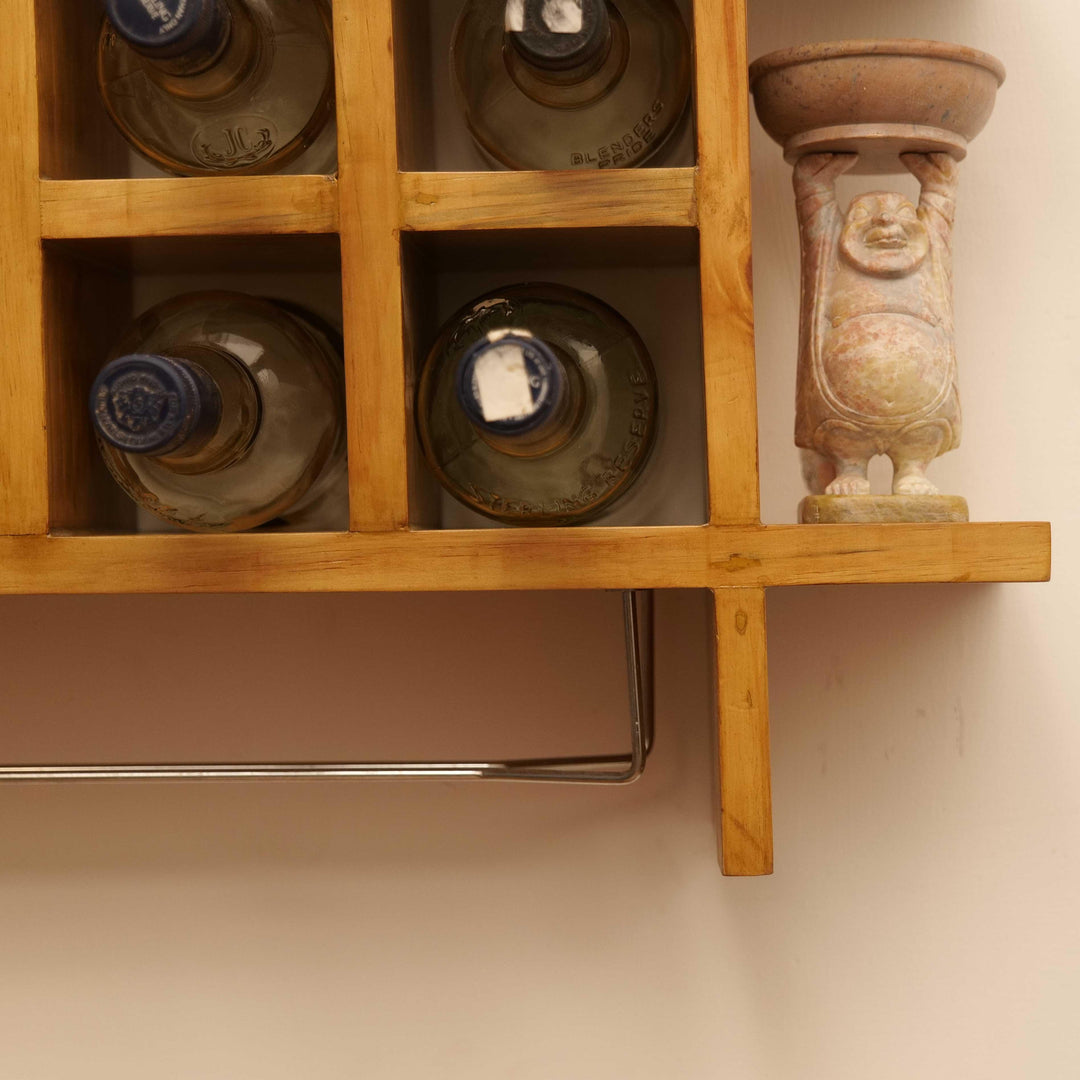 Yevhen Wall Mount Wooden Wine Rack - Natural Bar Furniture